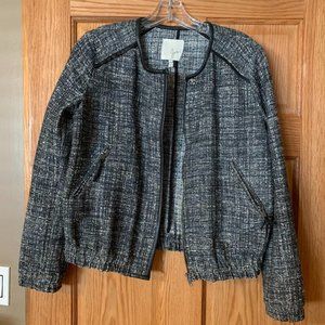Joie Morianna Tweed Bomber Jacket Leather Trim Size Medium